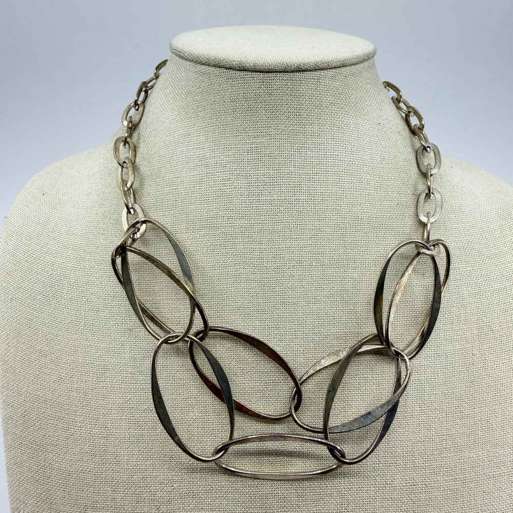 Premier Designs Chunky Statement Link Necklace Silver Tone Architectural BohoPre